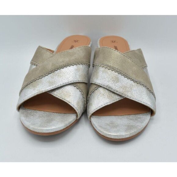 Johnston & Murphy Womens Size 8 Marlena Cross Strap Silver Gold Slip On Sandals